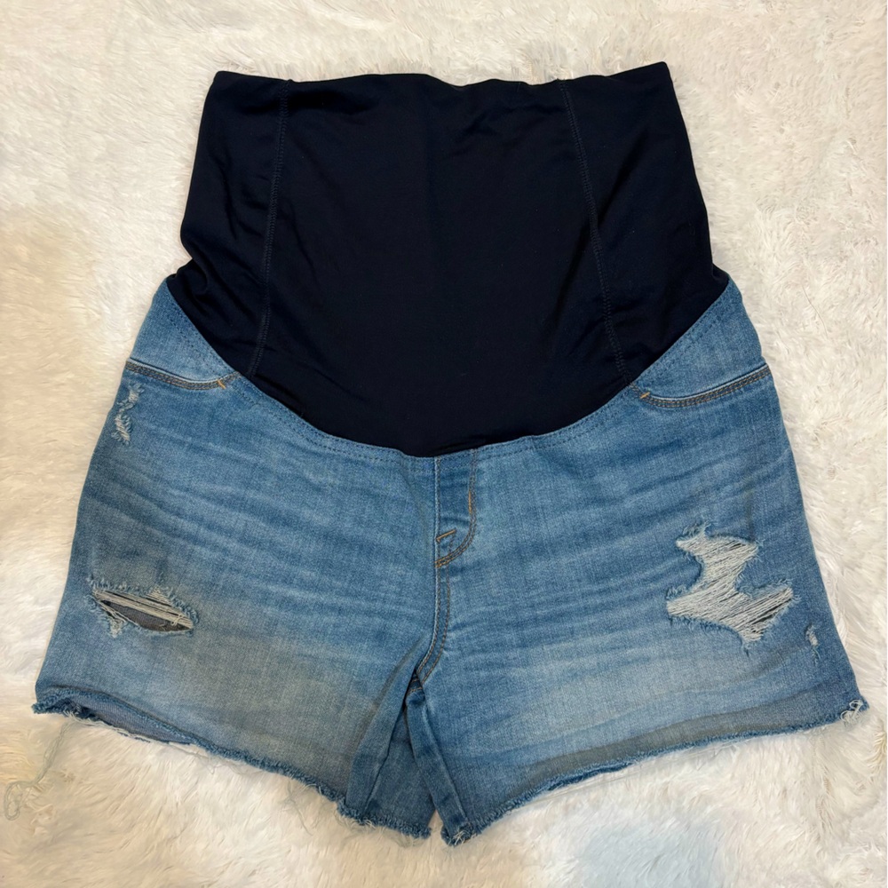 Isabel Maternity Raw Hem Belly Band Midi Shorts Size 2